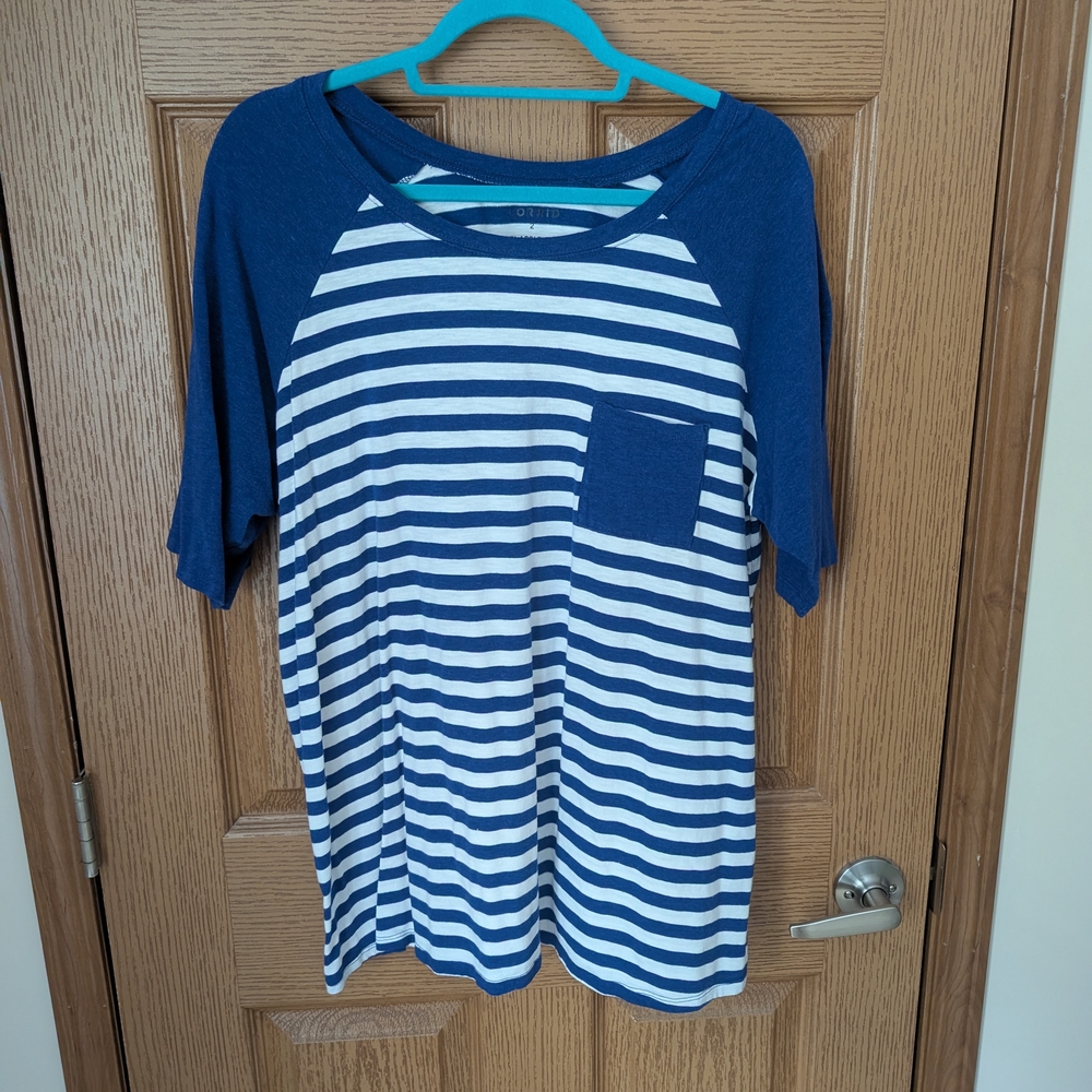 Torrid Navy and White Striped Long Sleeve Tee